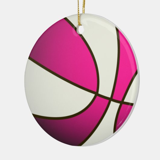 Basketball - wit/roze keramisch ornament (Links)