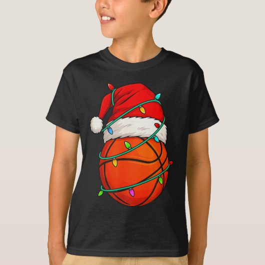 Basketball With Santa Hat Funny Christmas Xmas Gif T-shirt (Voorkant)