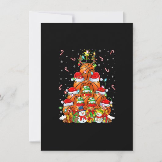 Basketball Xmas Lighting Tree Santa Basketball Chr Kaart (Voorkant)