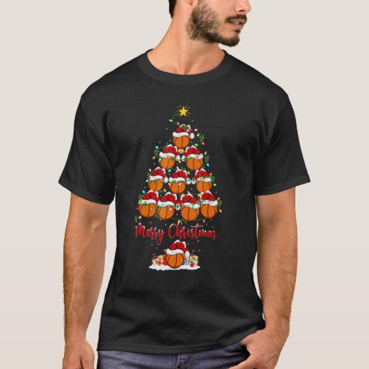 Basketball  Xmas Lights Basketball Christmas Tree T-shirt (Voorkant)