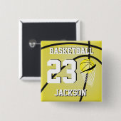 Basketball Yellow en White | Personaliseren Vierkante Button 5,1 Cm (Voorkant /achterkant)