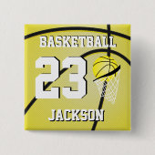 Basketball Yellow en White | Personaliseren Vierkante Button 5,1 Cm (Voorkant)