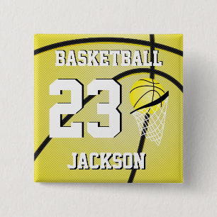 Basketball Yellow en White Personaliseren Vierkante Button 5,1 Cm