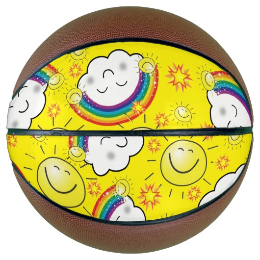 Basketball Yellow Rainbow Sun Clouds Basketbal (Voorkant)