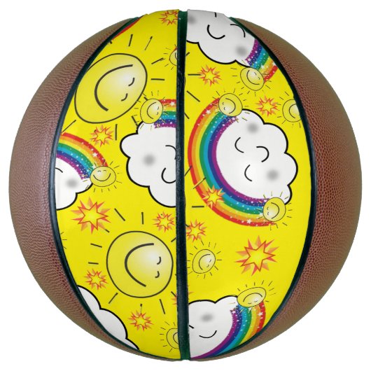 Basketball Yellow Rainbow Sun Clouds Basketbal (Verticaal)