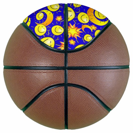 Basketball Yellow Stars Sun Moon Blue Basketbal (Rechts)