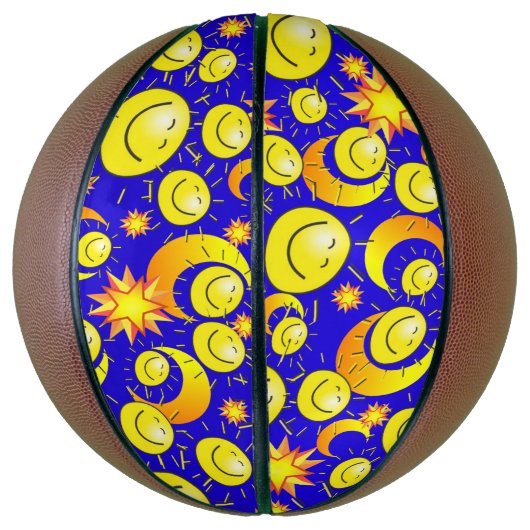 Basketball Yellow Stars Sun Moon Blue Basketbal (Verticaal)