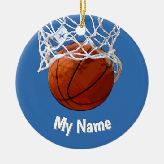 Basketball Your Name Custom Steel Blue Background Keramisch Ornament (Voorkant)