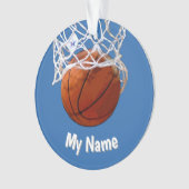 Basketball Your Name Custom Steel Blue Background Ornament (voorkant)