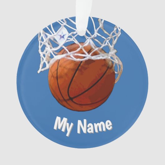 Basketball Your Name Custom Steel Blue Background Ornament (voorkant)