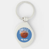 Basketball Your Name Custom Steel Blue Background Sleutelhanger (Voorkant)