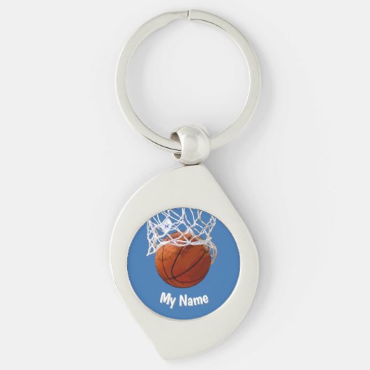 Basketball Your Name Custom Steel Blue Background Sleutelhanger (Voorkant)