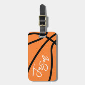 Basketball zwarte oranje douanenaam bagagelabel (Voorkant verticaal)