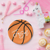 Basketball zwarte oranje douanenaam papieren bordje (Feest)
