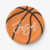 Basketball zwarte oranje douanenaam papieren bordje (Voorkant)