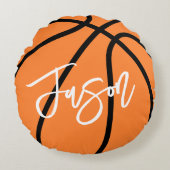 Basketball zwarte oranje douanenaam rond kussen (Voorkant)