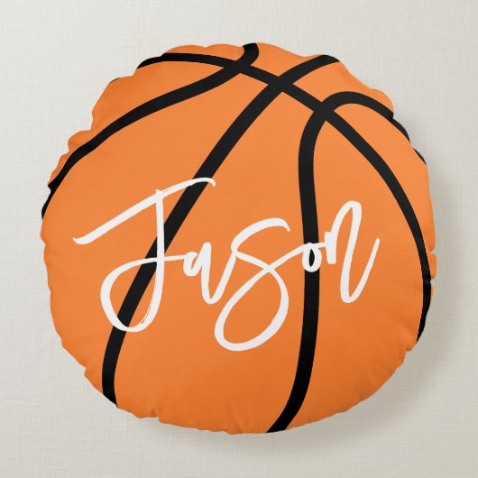 Basketball zwarte oranje douanenaam rond kussen (Voorkant)