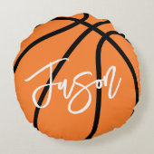 Basketball zwarte oranje douanenaam rond kussen (Achterkant)