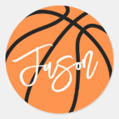 Basketball zwarte oranje douanenaam ronde sticker (Voorkant)