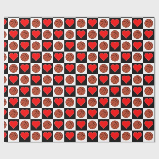 Basketballen en Hearts Basketball Team Party Cadeaupapier (Vlak)