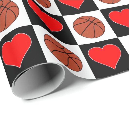 Basketballen en Hearts Basketball Team Party Cadeaupapier (Rol Hoek)
