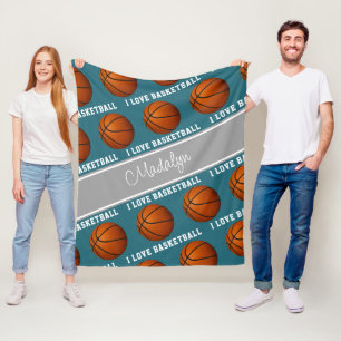 basketballen en ik hou van basketbaltekstpatroon fleece deken