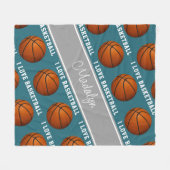 basketballen en ik hou van basketbaltekstpatroon fleece deken (Voorkant (Horizontaal))