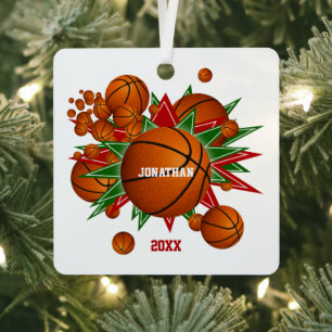 Basketballen groene rode sterren jongens keepa metalen ornament