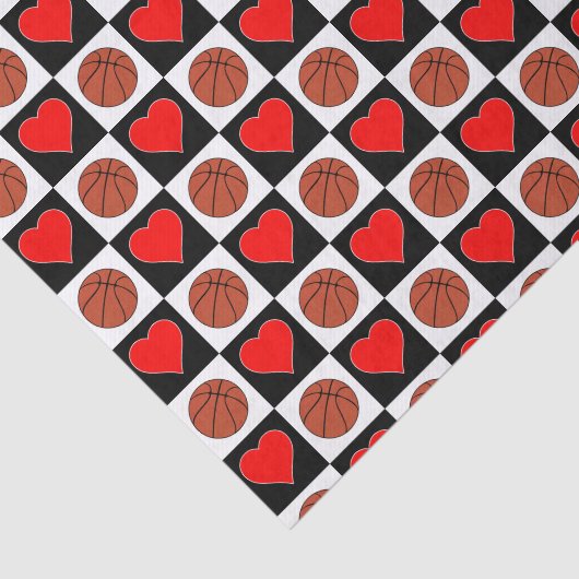 Basketballen & harten Patroon Fun Party Tissuepapier (Detail)