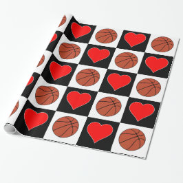 Basketballen & Hearts Black & White Checker Patter Cadeaupapier