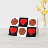 Basketballen & Hearts Cute Checker Pattern Greetin Kaart (Gele Bloem)
