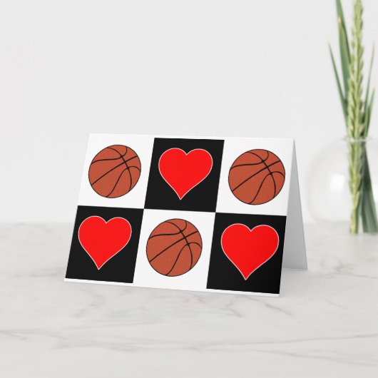Basketballen & Hearts Cute Checker Pattern Greetin Kaart (Voorkant)