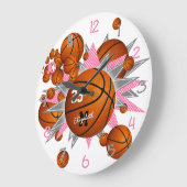 basketballen met roze grijze sterren grote klok (Hoek)