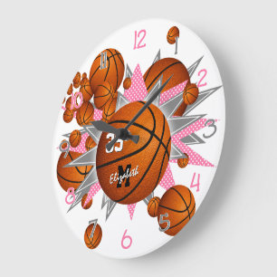 basketballen met roze grijze sterren grote klok