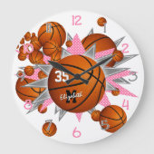 basketballen met roze grijze sterren grote klok (Voorkant)