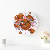 basketballen met roze grijze sterren grote klok (Huis)