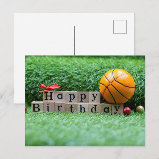 Basketballen met vrolijk verjaardagswoord staat op briefkaart (Voorkant / Achterkant)