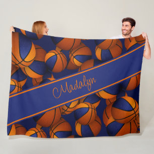 basketballen patroon blauw sinaasappel haar team k fleece deken