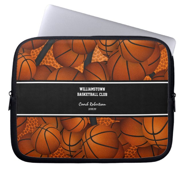 basketballen patroon coach cadeau een aangepaste n laptop sleeve (Voorkant)