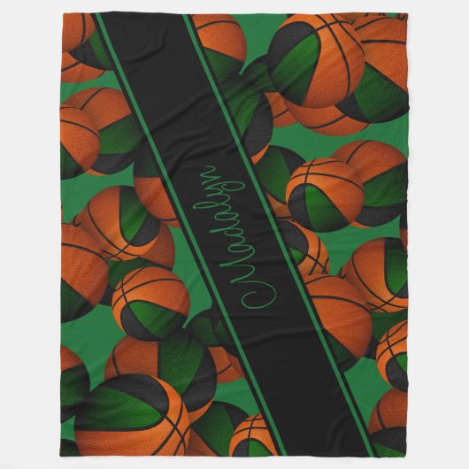 basketballen patroon groene zwarte meisjes fleece deken (Voorkant)