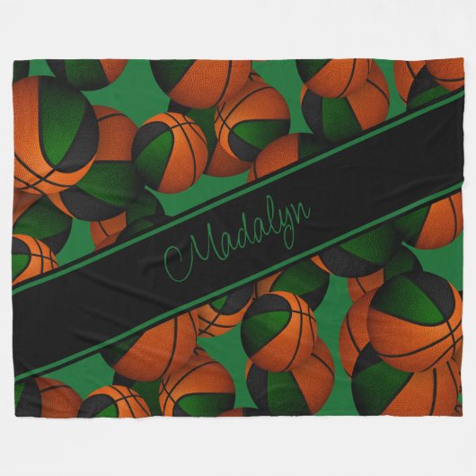 basketballen patroon groene zwarte meisjes fleece deken (Voorkant (Horizontaal))