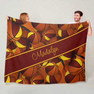 basketballen patroon marinier gouden sportkleuren fleece deken