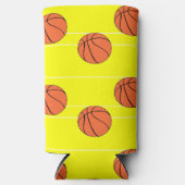 Basketballen patroon op geel seltzer blikjeskoeler (Voorkant)