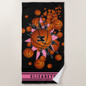 basketballen sterren meisjes naam monogrammed strandlaken (Voorkant)