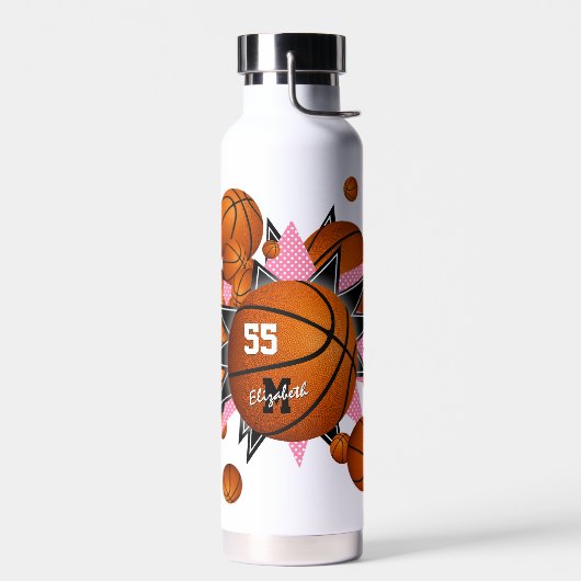basketballen voor meisjes roze zwarte sterren waterfles (Links)