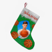 Basketballer Basketbal Coach Foto Naam Cool Kleine Kerstsok (Voorkant (Hangend))