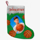 Basketballer Basketbal Coach Foto Naam Cool Kleine Kerstsok (Voorkant)