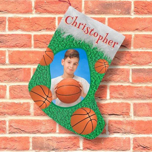 Basketballer Basketbal Coach Foto Naam Cool Kleine Kerstsok