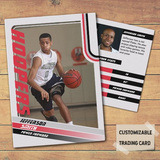Basketballer Custom Trading Kaart in zwart rood Contactkaartje