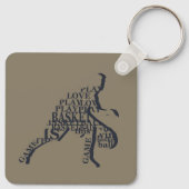 Basketballer dribbelen met full body tekst sleutelhanger (Achterkant)
